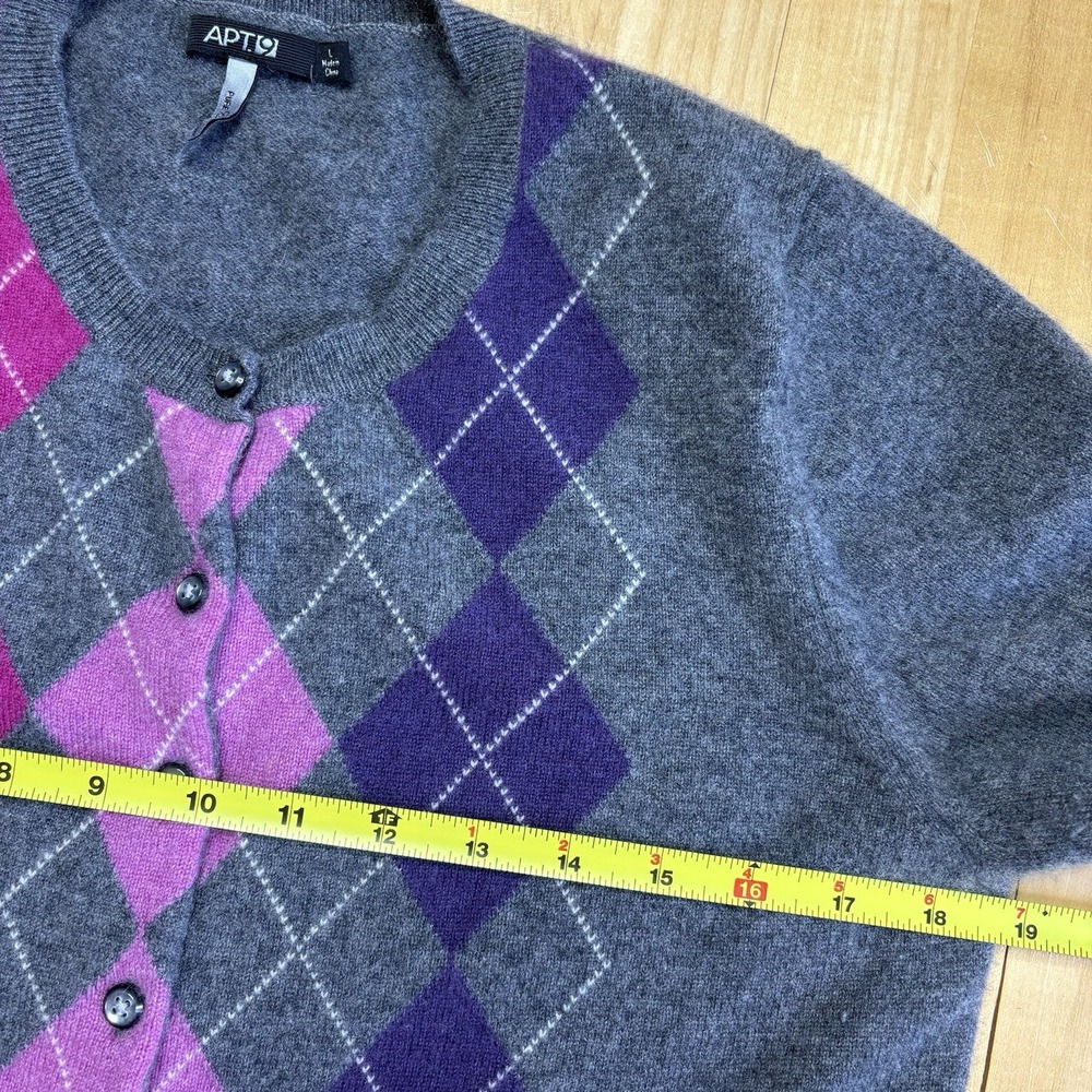 Apt 9 Cardigan Argyle Sweater Cashmere‎ Medium Grey Purple Preppy Pink Academia - Picture 8 of 9